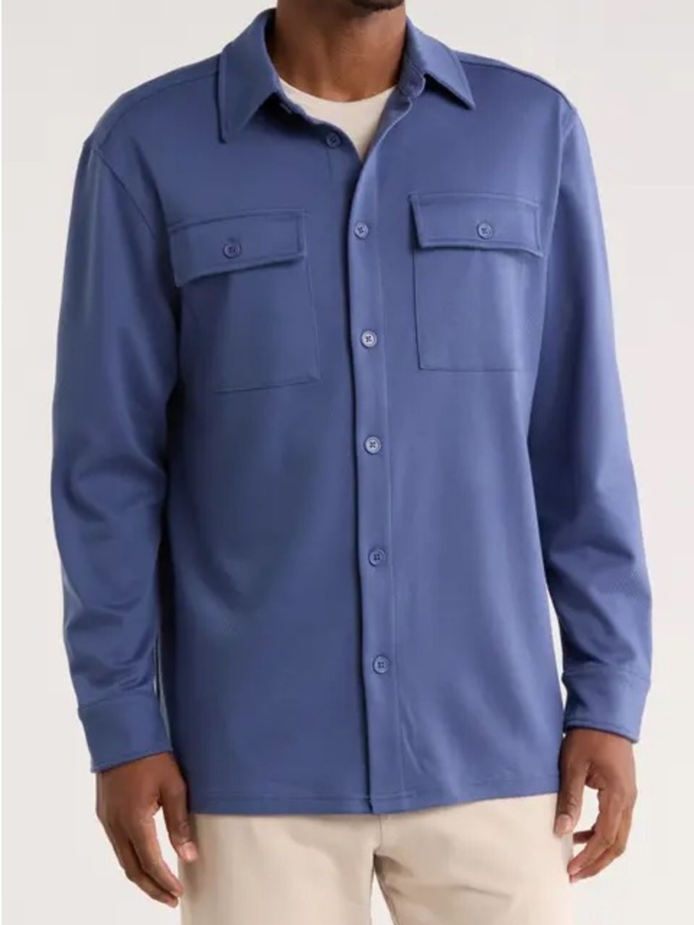 90 degree by reflex • NWT Blue Button-Up Utility Shirt Jacket PTP 23” - Picture 1 of 1